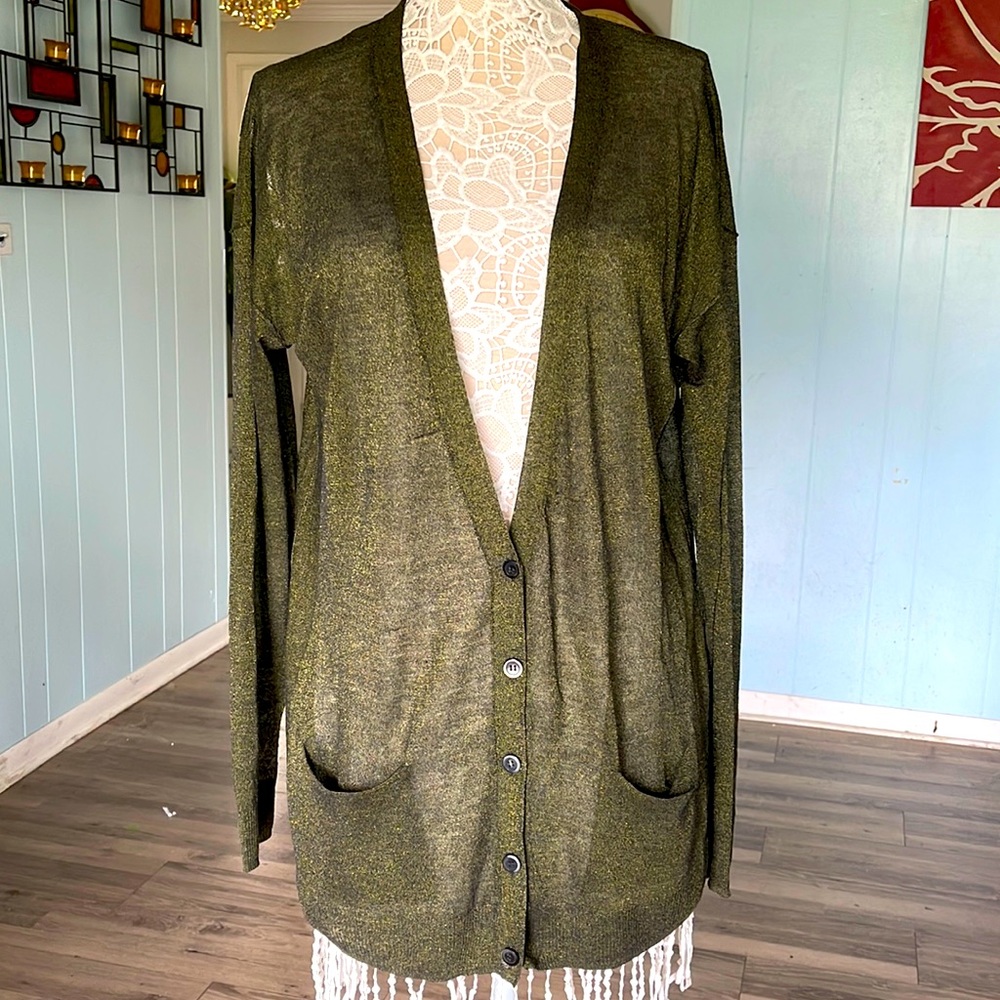 NWOT Tildon sparkly green sheer lightweight cardigan